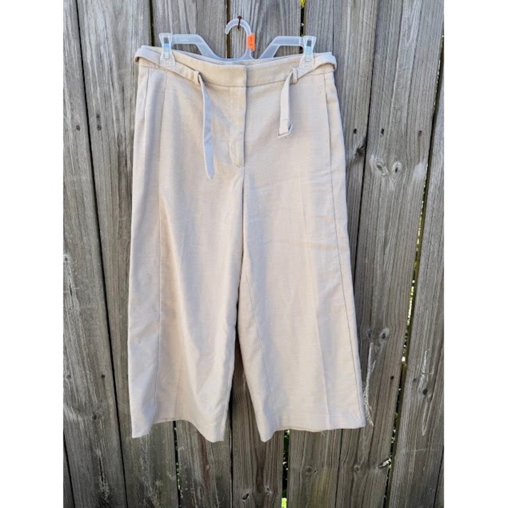 Quiet Luxury Ann Taylor Wide Leg Culottes 6P Beige Belted Office Siren Trousers